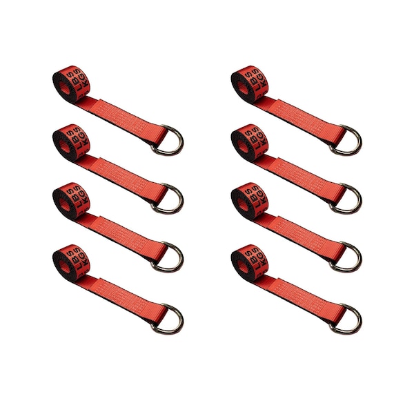 2" x 10' Lasso Strap w/ D Ring Auto Tie Down Wheel Lift Tow Truck Trailer Red, 8PK
